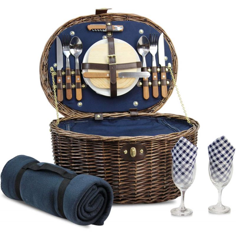 2-person Wicker Picnic Basket Outdoor Camping Lunch Box Set